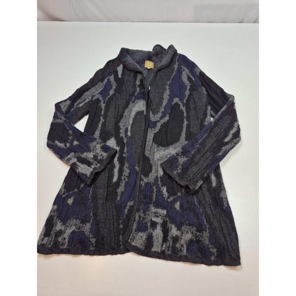 Damask Sweater Womens Medium Gray Blue Baby Alpaca Full Zip Mock Neck Made Peru